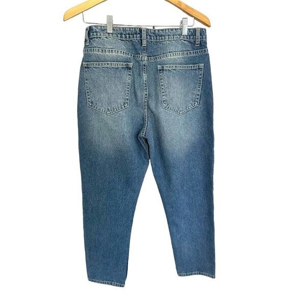 Zara Womens High Rise Denim Jeans Size 10 Blue Medium Wash Straight Leg Distress - Picture 3 of 5